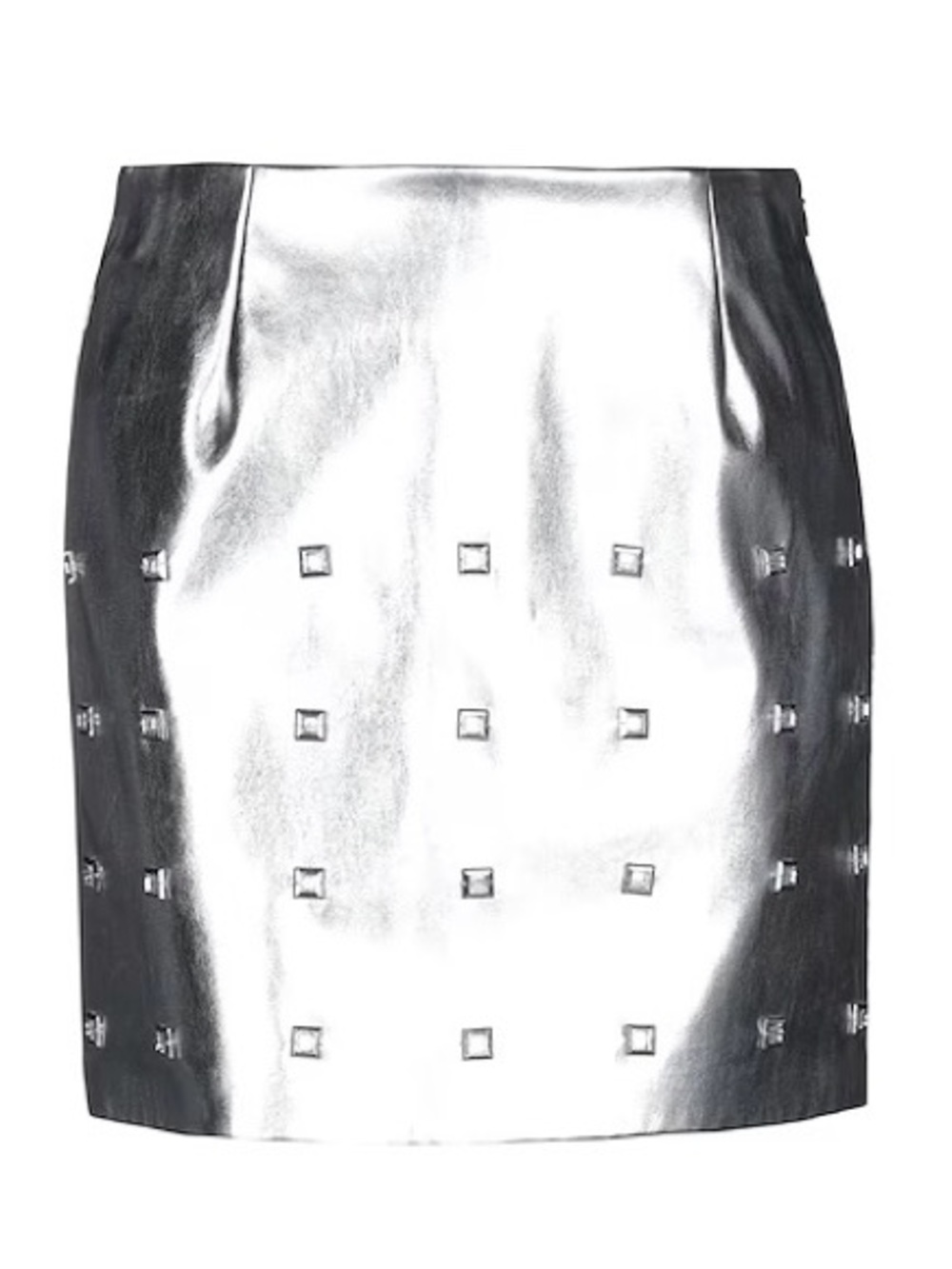 NWT PINKO Metallic Silver Studded Mini Skirt SUZE US 2